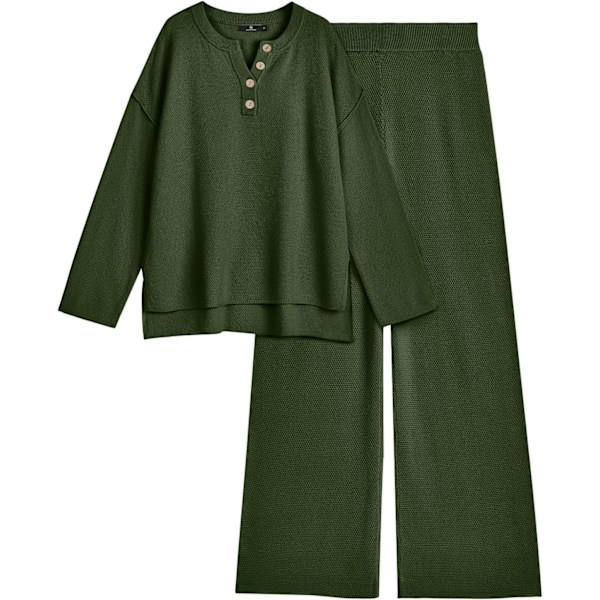 SORY Dam 2-delade trendiga outfits Oversized Slouchy matchande loungewear set Mysig stickad loungewear tröja set Armygreen Large