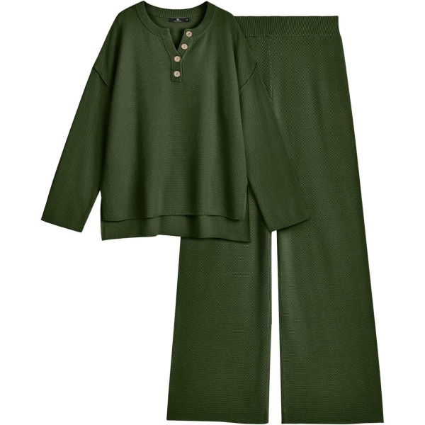 SORY Damer 2-delade Trendiga kläder Oversized Slouchy Matchande Lounge Set Mysig stickad Loungewear Tröja Set Armygreen Large