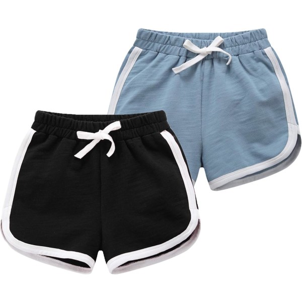 Xiang Boys Girls Summer 2-pack stickade sportshorts, toddler Baby Casual Pull-On Mjuka Shorts Svarta & Lätt B 5T