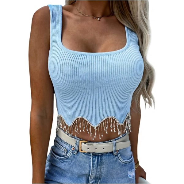 caela Dam Metallic Reflex Strapless Off Shoulder Crop Tube Top Rave Party Bandeau BH Blue Wave Medium