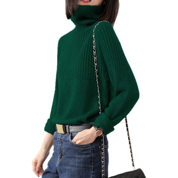 aters Dam Lösa Tröjor Merinoull Stickad Split Tjock Hög Hals Pullover Långärmad Vinter Toppar