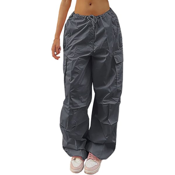 cy Fallskärmsbyxor för kvinnor Dragsko Baggy Cargo Byxor Y2K Byxor Låg Midja Jogger Sweatpants Lös Hip Hop A Grå X-Small