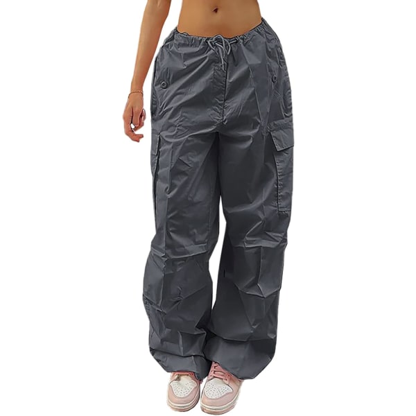 cy Parachute Byxor för Kvinnor Dragsko Baggy Cargo Byxor Y2K Byxor Låg Midja Jogger Sweatpants Lös Hip Hop A Grå Liten