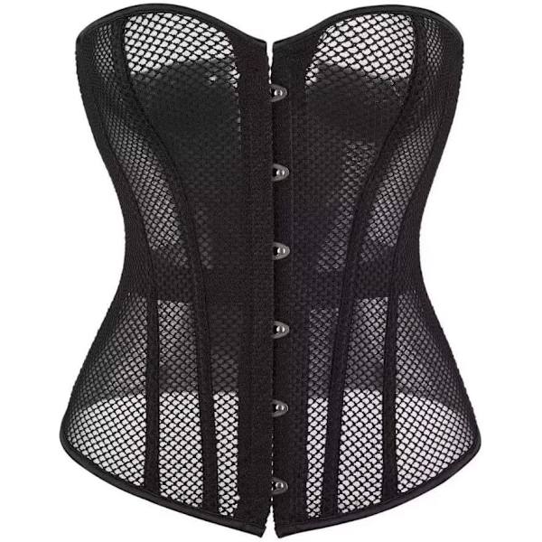 rLove Korsett Satin Overbust Snörning Busiter Shapewear Outfit Svart5 X-Large