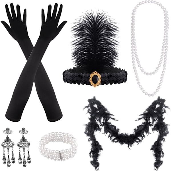 ITO 1920-talets Great Gatsby accessoarer set för kvinnor Flapper pannband