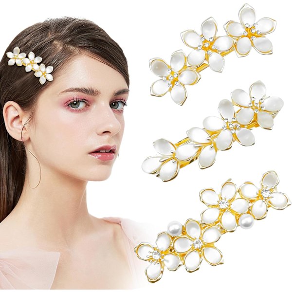 cs Blommig Opal Hårklämmor Guld Pärla Strass Kristall Hårspännen Fancy Vintage Hårnålar Franska Elegant Hästsvans H