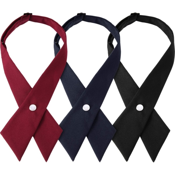INIOR 3 delar Uniform Slips för flickor Skoluniform korsslips för flickor Justerbar korsslips för flickor i halsringning Svart, vinröd