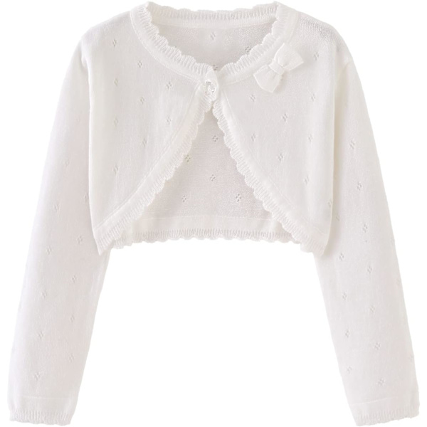 na Flickor Cardigan Tröja Bolero Shrug Baby Kids Långärmad Klippt Klä Upp Knapp Stängning Jacka Toppar Vit 7-8 År