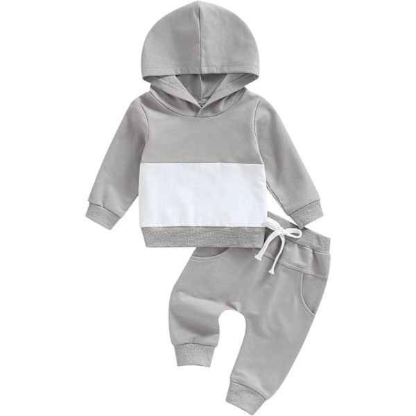 esoull Pojktröja med lapptäcke, långärmad tröja, enfärgad byxa, outfit, höst vinter baby huvtröja klädset