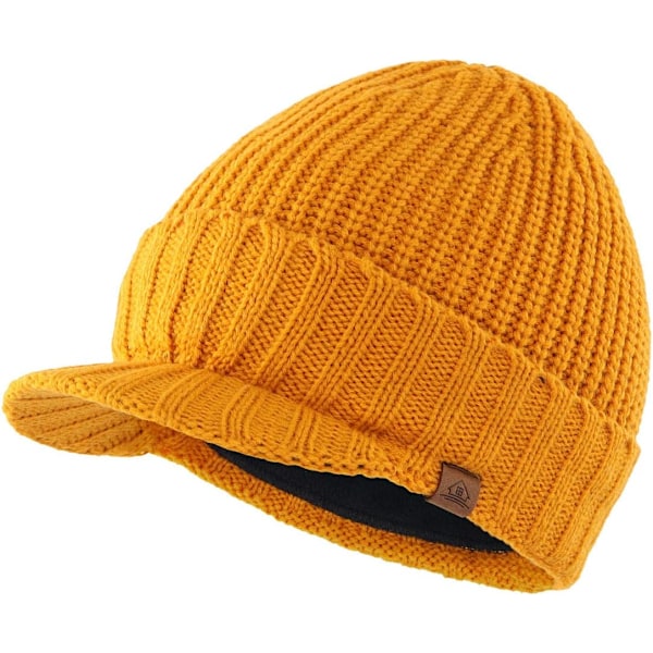 racy Herr Vinter Stickad Visir Mössa Utomhus Tjock Peaked Beanie Mössa Gul En Storlek