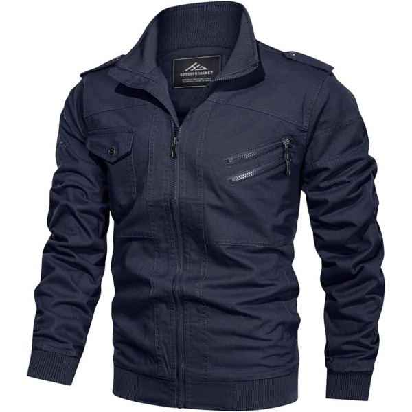 WIN Herr Lättvikt Bomulls Militärjackor Vår och Höst Casual Ytterkläder med Fickor 02marinblå X-Large