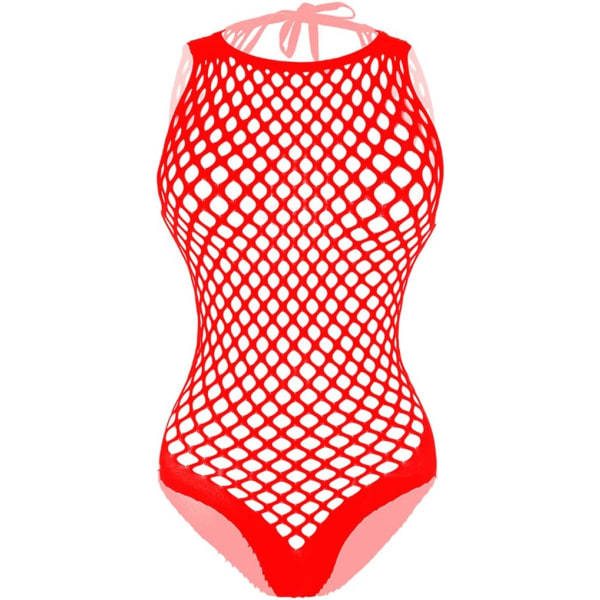tifo Fishnet Bodystocking Plus Size Grenlös Bodysuit Damunderkläder Röd T5 One Size
