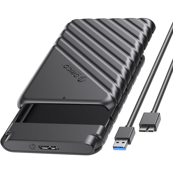 2,5-tums hårddiskhölje USB 3.0 till SATA III för 7 mm och 9,5 mm SATA HDD SSD verktygsfritt [UASP-stöd] Svart (25PW1-U3) Svart