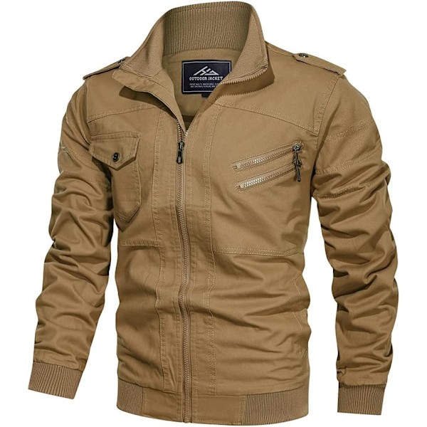 WIN Herr Lättvikt Bomulls Militärjackor Vår och Höst Casual Ytterkläder med Fickor 02kahki XX-Large