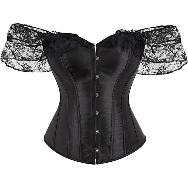 MMUO Damkorsett Topp med Spetsärm Spets Upp Sexig Bustier Lingerie Midjetränare Kostym Toppar Svart Satin X-Small