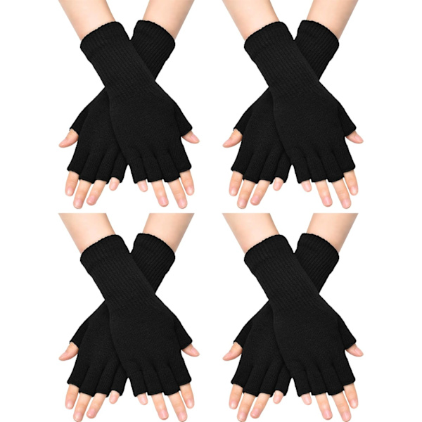 INIOR Fingerless Handskar för Kvinnor Halv Finger Skrivhandskar med Lång Handledsmanschett Vinter Stickade Fingerlösa Vantar för Kvinnor Svart 4