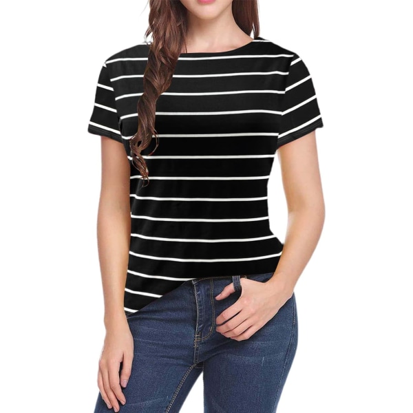 oco 80-tals off Shoulder-tröjor för damer Kortärmad Casual Loose Fit Blus T-shirt Svart, Stripe 1 Large