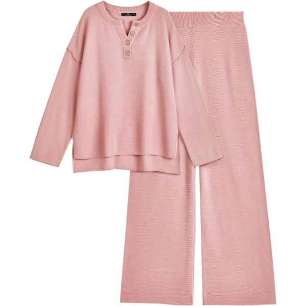 SORY Dam 2-delade trendiga outfits Oversized Slouchy matchande loungewear set Bekväma stickade loungewear tröjset Rosa X-Large