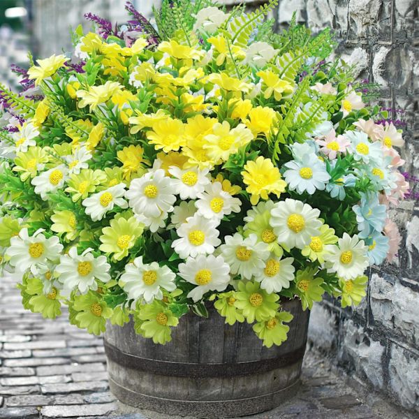 Konstgjorda utomhusväxter med lavendelblommor, konstgjorda blommor utomhus, apgräs, grönska, buskar, växter, UV-beständiga, 20 st - tusensköna