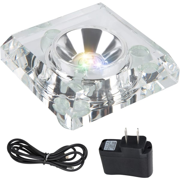 CYTOOL Kristall LED-ljusbas, flerfärgad belyst displaybas, 3\" LED-autoblinkande piedestal, visningsställ, belyst displayplatta med AC-adapter för