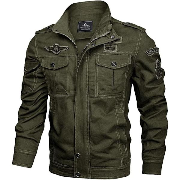 WIN Herr Lättvikt Bomulls Militärjackor Vår och Höst Casual Ytterkläder med Fickor 03army Grön XX-Large