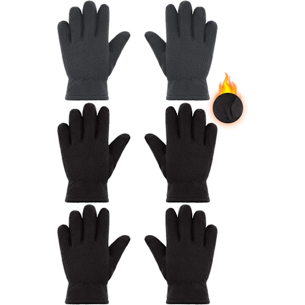 INIOR 3 par barn fleece vinterhandskar varma full fingerhandskar för pojkar flickor barn snö utomhusaktiviteter Suppli svart, grå 5-8 år