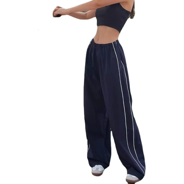 I Track Pants Dam Baggy Byxor Y2k Byxor Fallskärmsbyxor för Kvinnor Y2K Kläder Marinblå X-Small