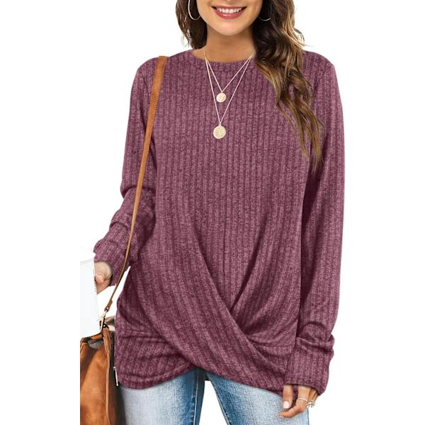 EFAN Dam Tunika Toppar Långärmad Tröjor Rund Hals Vrid Fram Lätt Tröjor S-3XL 08purplered 3X-Large