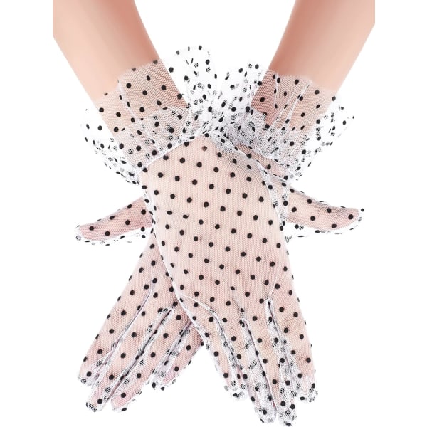 INIOR Lady Lace Floral Gloves Eleganta korta spetshandskar Sommarhandskar för bröllop Halloween Cosplay Party Vit Med Svart