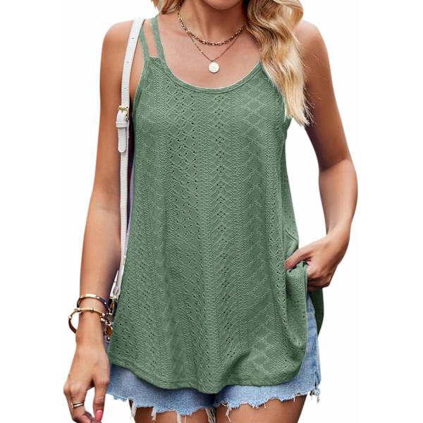 elon Tank Tops för kvinnor Casual Summer Loose Fit Spaghetti Strap Eyelet Broderi Ärmlös Toppar Flowy Cami Shirts