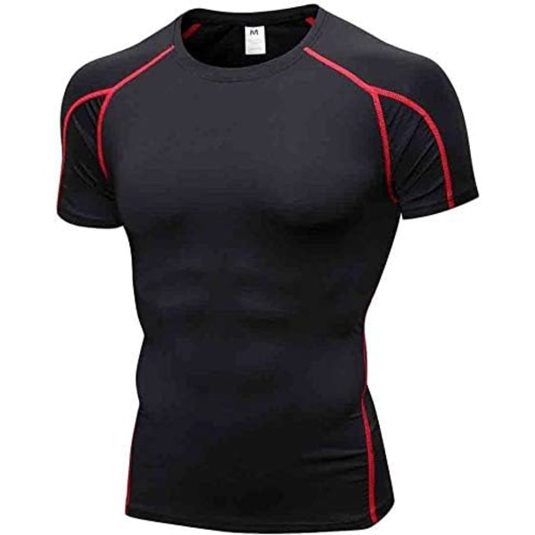 rlian herr löpning kompressionströjor, baslager bekväm topp kortärmad skjorta, snabbtorkande sport träning t-shirts svart röd linje XX-Large
