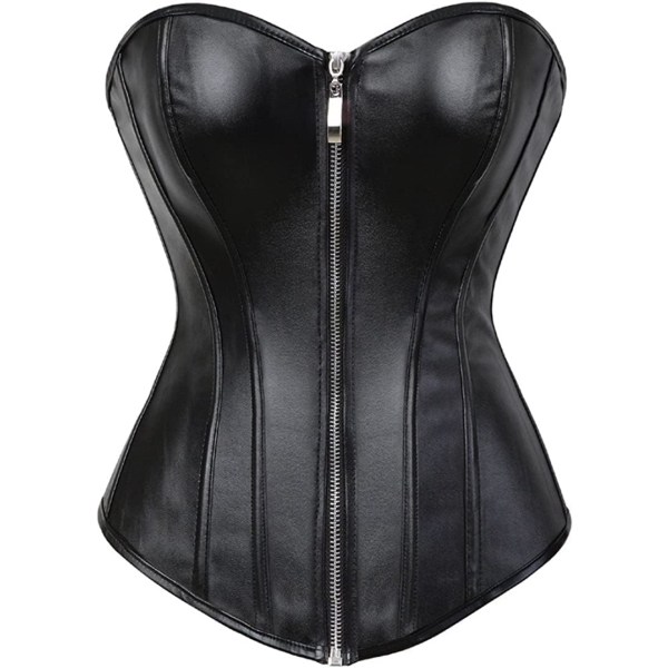 UN Dam Faux Läder Korsett Topp Steampunk Korsetter Dragkedja Bustier Piratdräkt Svart X-Large