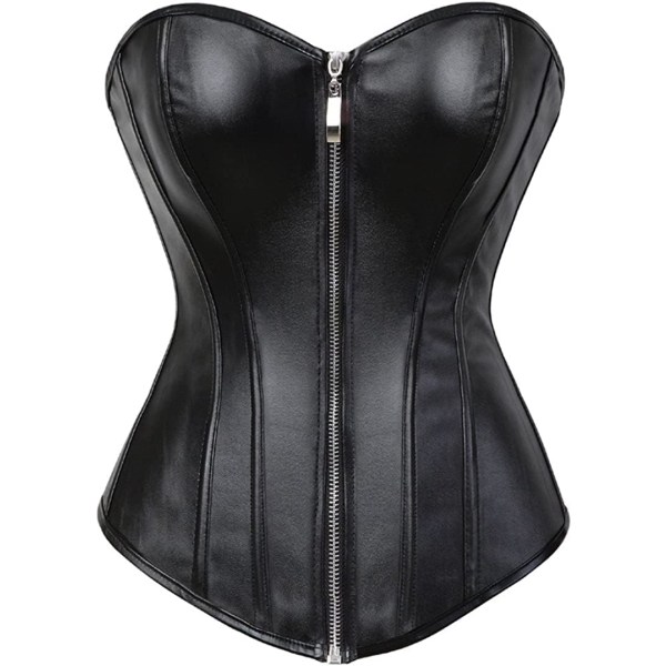 UN Women's Faux Leather Corset Top Steampunk Corsets Zipper Bustier Pirate Costume Black 4X-Large