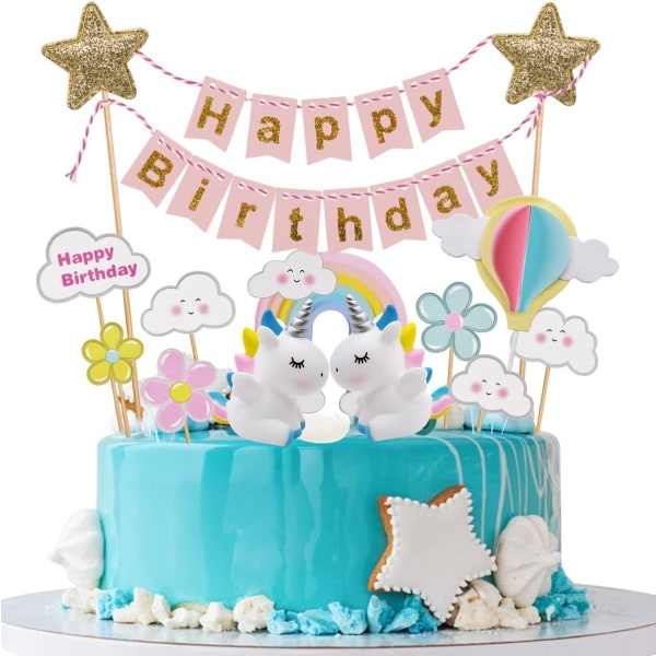 Ce Topper Kit Rainbow Cloud Balloon Cake Topper Unicorn Cake Topper Miotlsy Kids tårtdekoration för födelsedag Baby Shower Party