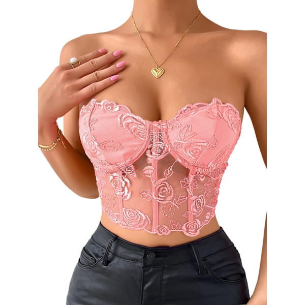 i&Shi Bustier Top, Rose Broderad, Festkläder, Bygel, Avtagbara Remmar Rosa 12