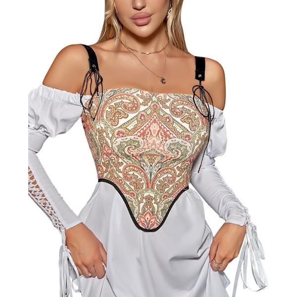 vila.Y Fashion Korsett Dam Sexy Vintage Spets Trim Korsett Röd Vintage Liten