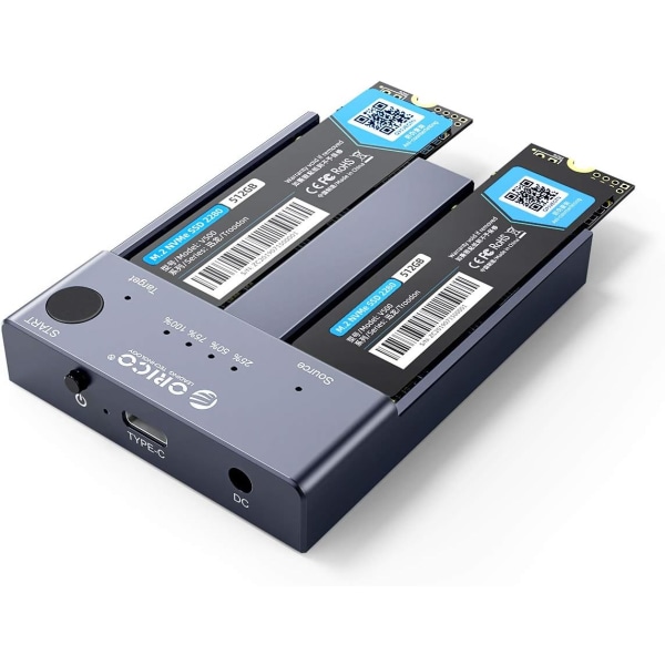 M.2 NVMe Cloner Dual-Bay NVMe Docking Station USB C till NVMe SSD-hölje Aluminium M.2 Duplicator Offline Clone för PCIe M-Key SSDs max till 8TB Verktygsfri-M2P2 M2P2