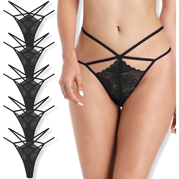 y Stretch Blend Micro T Back Low Rise Cheeky Exotic Thongs Variety invisible Patterns Women Underwear Regular & Plus Siz 5 Pieces Black 3X-Large