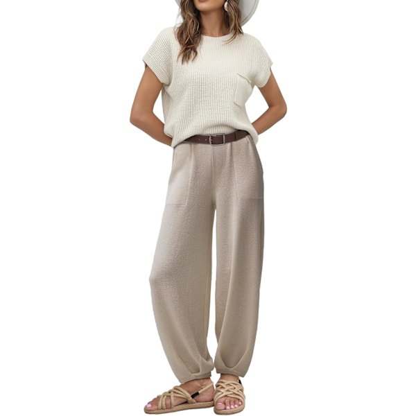 rlov Dam tvådelad outfit tröja set stickad pullover toppar och hög midja byxor lounge set