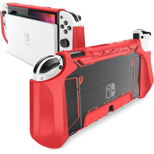 ba Dockable Case för OLED 2021, [Blade Series] TPU Grip Protective Cover Tillbehör Kompatibel med OLED 7 tum och Joy Red
