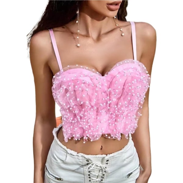 oe Pearl Korsett Bustier Crop Top Spets-bh Nattklubb Rave Rhinestone Toppar Smycken för Kvinnor  Large