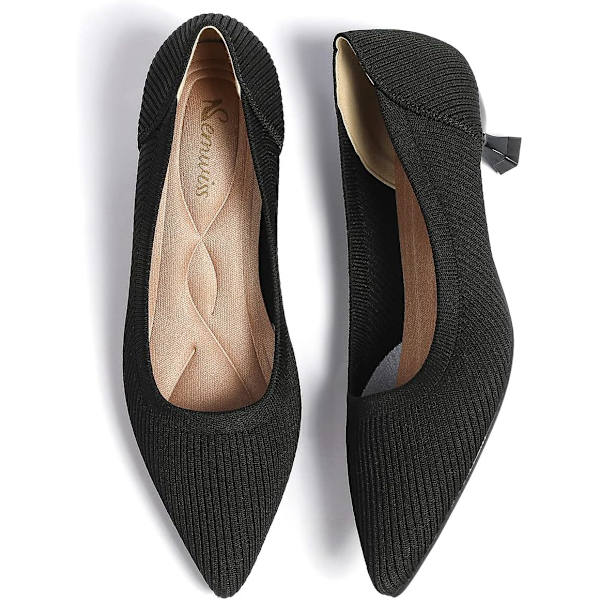 wiss Dam Ballerinaskor Bekväma Casual Dressy Skor, Arbetslägenhetsskor Kontorsskor Spetsiga Tå Flats Svart 8.5 US