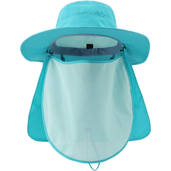 racy herr UPF50+ solhatt bred brätte safarihatt med nackskydd ansiktsmaskering Aqua Blue