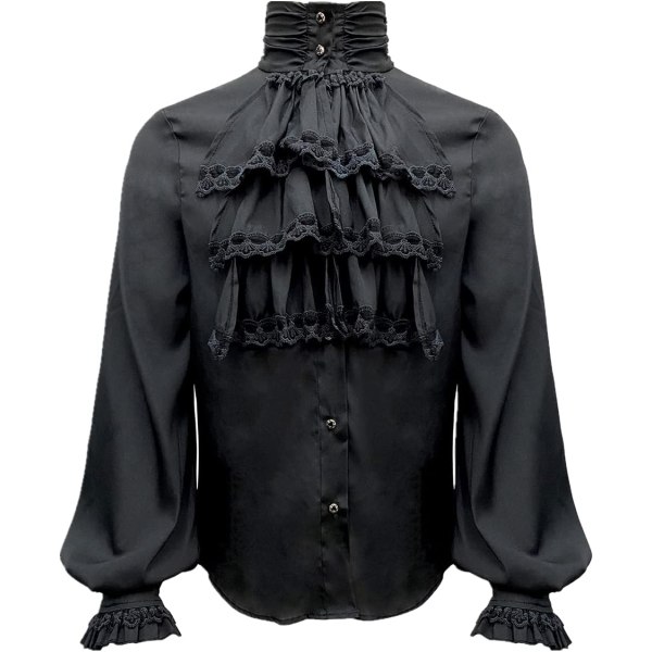 EIX Herr Pirate Vampire Shirt Renässans viktoriansk medeltida gotisk skjorta Svart Liten