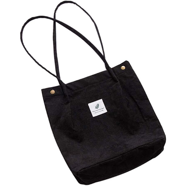Bsmi Crossbody Tote Bag Dam Väskor Kvinnor Flickor 13 Tum Tung Korduroy Bomull Axelväska Shopping Retro Casual Handväskor Canvas Tote Bag (Svart, Smal
