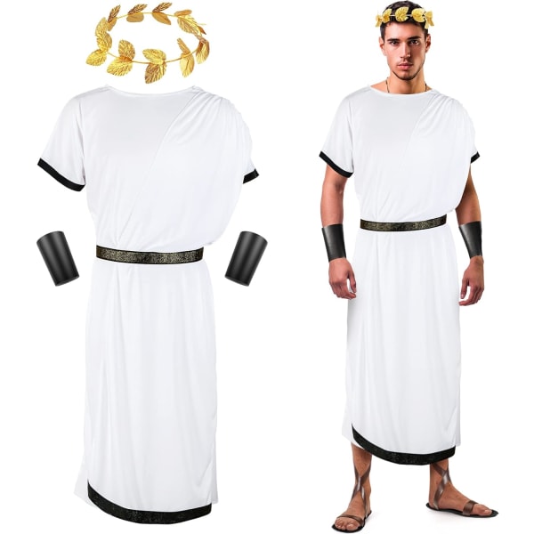 cs Män Vit Toga grekisk gudsdräkt Vuxenfest Toga Caesar romersk kostym med blad lagerkrans Armband Medium