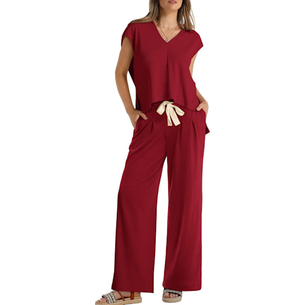 EFAN Lounge Sets för kvinnor Tvådelad outfit Huvtröja och vida byxor Träningsset 09-röd XX-Large