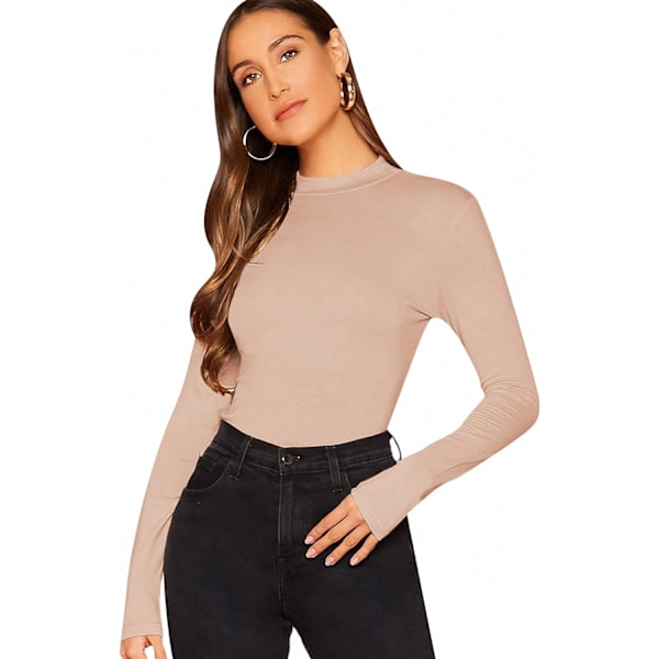 dusa Dam Basic Mock Neck Slim Fitted Långärmad Pullovers Tee Tops Khaki Medium