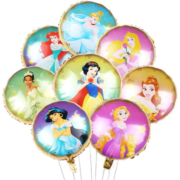 WTS Set Princess Balloons Princess Folieballonger Födelsedagsfest Ballong för födelsedagsfest Inredningstillbehör 8st