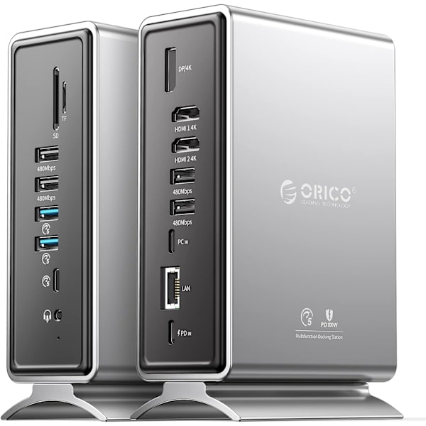 USB-C Trippelskärmsdockningsstation för MacBook Pro M1/M2/Windows med 100W strömförsörjning, 15-i-1 USB C Laptop Dock med 3 HDMI-portar, 8 USB-portar